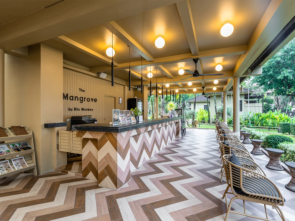 Covered reception and seating area at The Mangrove by Blu Monkey